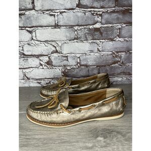 FRYE Quincy Tie Leather Metallic Deck Shoes Gold Boat Shoes Women Sz 8M US/39EU